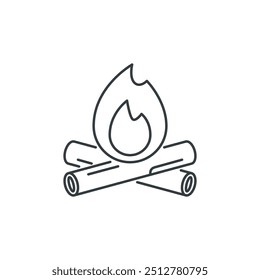 leña, fuego, hoguera, viaje, tour, vacaciones, camping icono, Ilustración vectorial