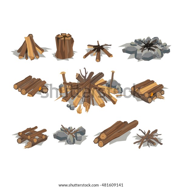 Firewood Fireplace Stack Vector Wooden Material Stock Vector