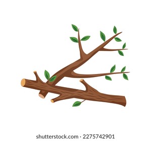 Firewood flat icon with cut tree branches with leaves vector illustration