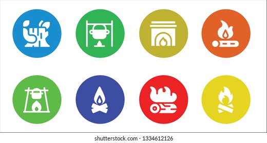 firewood icon set. 8 filled firewood icons.  Simple modern icons about  - Log, Bonfire, Campfire, Fireplace