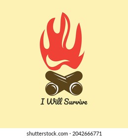 Firewood icon with text "I will survive" . fire vector illustration