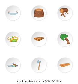 Firewood icons set. Cartoon illustration of 9 firewood vector icons for web