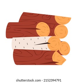 Firewood isolated on white background. Textured detailed clipart, boulder. Flat vector illustration