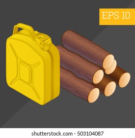 firewood and jerrycan eps10 vector illustration. firewood logs