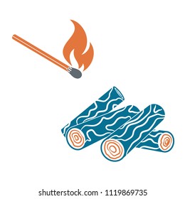 Firewood and matches icon Vector illustration

