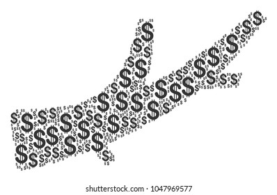 Firewood mosaic of dollars. Vector dollar symbols are grouped into firewood illustration.
