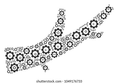 Firewood mosaic of vector gears. Vector cog objects are combined into firewood illustration.