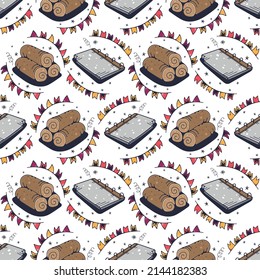 Firewood and Notebook. Seamless pattern on a white background. Cute vector illustration.