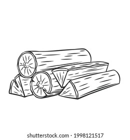 Firewood Outline Vector Icon, Drawing Monochrome Illustration. Wood Log, Timber, And Woodpile.