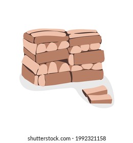 Firewood pile. Carefully stacked wooden firewood. Vector flat illustration.
