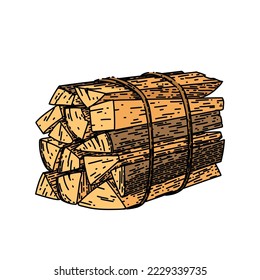 firewood pile hand drawn vector. wood fire, fireplace log, tree energy, timber stack, wooden material, fuel trunk firewood pile sketch. isolated color illustration