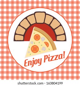 Firewood Pizza Brick Oven Over A Striped Table Vector Illustration