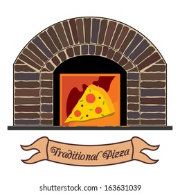 Firewood pizza brick oven vector illustration