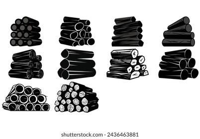 Firewood stack silhouette glyph icon, Wood log, timber, and woodpile.