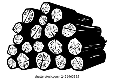 Firewood stack silhouette glyph icon, Wood log, timber, and woodpile.