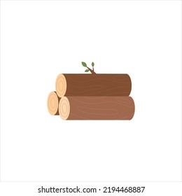 firewood, three logs vector illustration, cartoon wooden log object on white isolated background