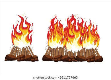 Firewood vector. Bonfire illustration. Blazing fire burning wood
