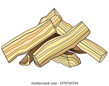 Firewood - vector linear picture  Logs cut into four parts and folded into a house. Firewood for a fire or fireplace. Wood. Hearth Fuel - 