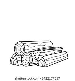 Вundle of firewood. Wood. Coloring page, icon, black and white vector illustration.