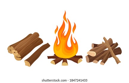 Firewood and Wooden Material Used for Fuel Vector Set