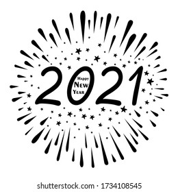 Firework 2021 New year.  Congratulations or invitation background. Design for poster, invitation, card, banner, flyer. Winter holidays. New Year holidays background. Tag Label. Vector illustration