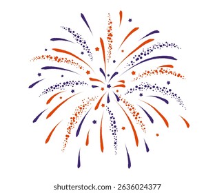 Firework 4th of July with red and blue stars isolated on white background. United States of America Independence Day vector illustration