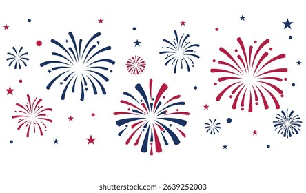 Firework American Independence Day 4th of July . USA Independence Day fireworks Background.
Fireworks blue and red colors on white background.  