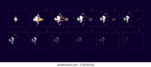 Firework animation . Sprite sheet of firework effect animation for games, cartoon or animation – Vector
