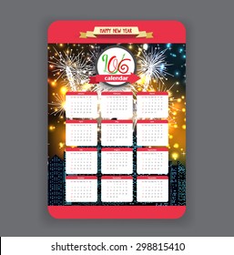Firework background calendar 2016 year design