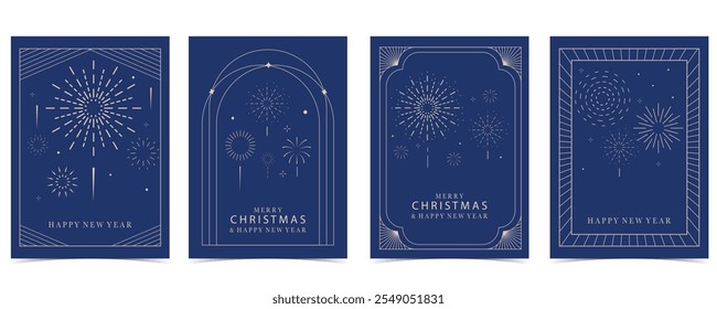 firework background in night with deco frame.Editable vector illustration for a4 vertical design
