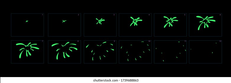 Firework Bbrst explosion animation . Liquid burst  Sprite sheet for games, cartoon or animation. Ready to frame by frame firework animation. – Vector
