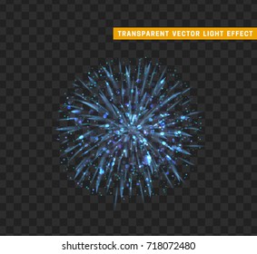 Firework blue isolated. Xmas decoration. Holiday design element. Bright realistic firework with transparent background effect. vector illustration