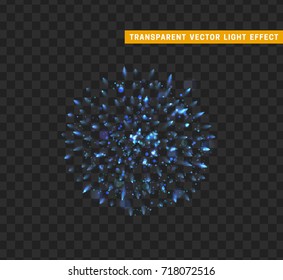 Firework blue isolated. Xmas decoration. Holiday design element. Bright realistic firework with transparent background effect. vector illustration