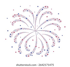 Firework blue red color with star and dot. Fourth of July decoration. United states of american independence day, new year element for poster banner card.