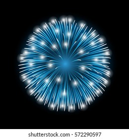 Firework blue sparkle isolated background. Beautiful night fire, explosion decoration, holiday, Christmas, New Year, birthday. Symbol festival, American 4th july celebration. Vector illustration