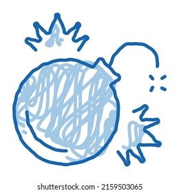 vector de icono de esbozo de bomba de fuegos artificiales. Cartel azul dibujado a mano de la línea de doodle, símbolo de bomba de fuegos artificiales. ilustración de símbolo aislado