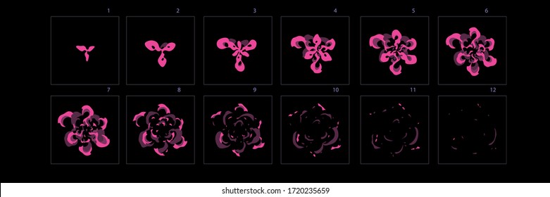 Firework burst animation sprite sheet. Set of firework effect animation for games, cartoon or animation – Vector