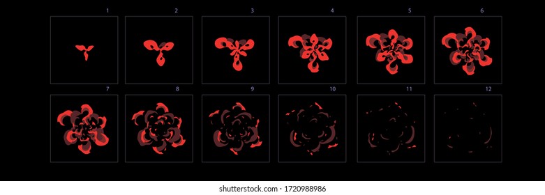 Feuerwerkskörper befeuern Animation . Sprite-Sheet der Feuerwerk-Effekt-Animation für Spiele, Cartoon oder Animation - Vektorgrafik