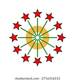 Feuerwerk Burst Design mit rotem Sternkreis und strahlenden grünen Linien