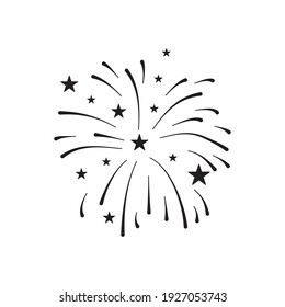 firework burst rays and stars icon over white background, silhouette style, vector illustration