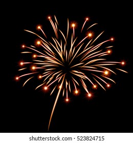 Firework bursting sparkle background. Isolated gold colorful night fire, beautiful explosion for celebration, holiday, Christmas, New Year, birthday. Symbol festive, anniversary Vector illustration