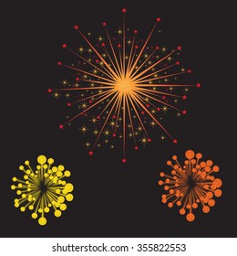 firework bursting in various shapes sparkling pictograms set abstract vector isolated illustration