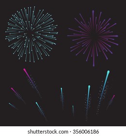 firework bursting in various shapes sparkling pictograms set abstract vector isolated illustration