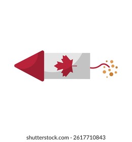 Firework with Canada maple symbol in flat design. Holiday firecracker. Vector illustration isolated.