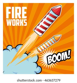 firework celebration explosion night icon. Colorfull illustration orange striped background. Vector graphic