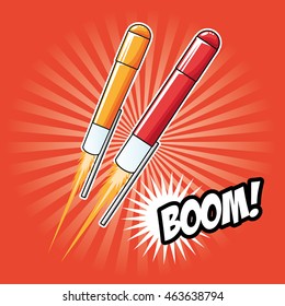 firework celebration explosion night icon. Colorfull illustration red striped background. Vector graphic