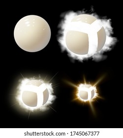 Firework charge. Firework explosion Realistic salute burst.  Spherical Grenade explosion. Vector.