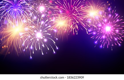 firework and christmas themed Celebration party 2021 Happy New Year Gold background design.