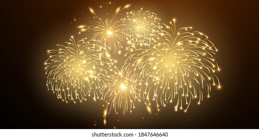 firework and christmas themed Celebration party Happy New Year Gold background design.