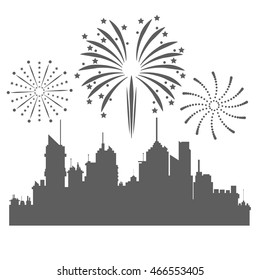 firework city celebration explosion icon. Isolated and silhouette illustration. Black and White colored. Vector graphic